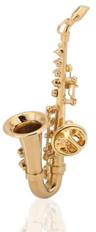 Broche de saxophone, instrument de musique miniature pour femme, broche de revers de mode, broches de saxophone dorées avec étui à instruments en métal miniature doré, décoration