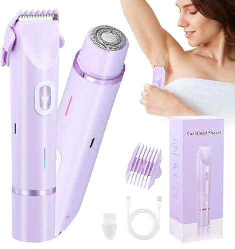 Mapille Damenrasierer Elektrisch 2-in-1, Dual-Head Intimrasierer für Frauen, Gesichtshaarentferner, Wiederaufladbarer Rasierer, Wasserdicht Nass- und Trockenrasierer für Gesicht Bein Bikini