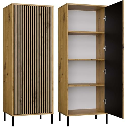 CDF Schrank KAMARO 1DD Slim Eiche Artisan Lamellen geriffelte Front