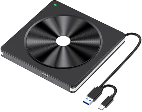 Aumdie External CD/DVD Drive for Laptop, USB 3.0 CD DVD +/-RW Burner CD ROM External DVD Drive CD Reader DVD Player for Laptop PC Mac MacBook Desktop Windows 11/10/8.1/7 Linux Blackwhite