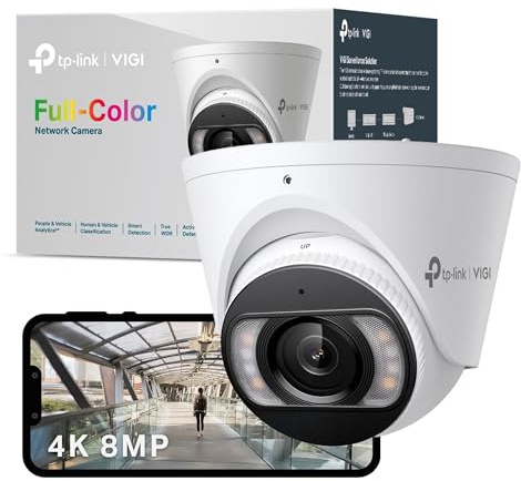 VIGI InSight S485(4mm) 4K 8MP Full-Color Turret Network Camera, Ultra HD CCTV Camera with RJ45 PoE Support, People & Vehicle Analytics, Human & Vehicle Classification, Two-Way Audio, Active Defence