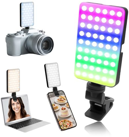 128 LED RGB Lumière Téléphone Selfie Light avec Clip,Portable 3 Modes D'éclairage Ajustés 16 RGB Lampe D'appoint pour Téléphone,Caméra,Ordinateur,Appareil Photo,Maquillage,Vlog,1800mah Rechargeable