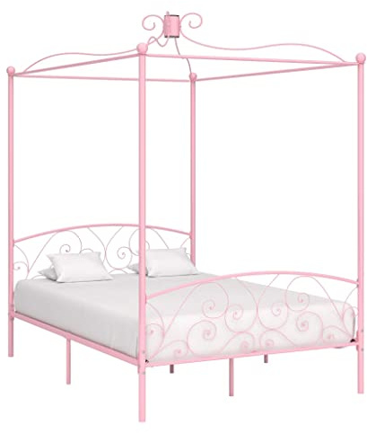 Qnhdfrt Himmelbett Rosa Metall 140 x 200 cm Elegantes Bettgestell mit Oberrahmen für Vorhänge oder Moskitonetz Robustes Metall Design für Schlafzimmer