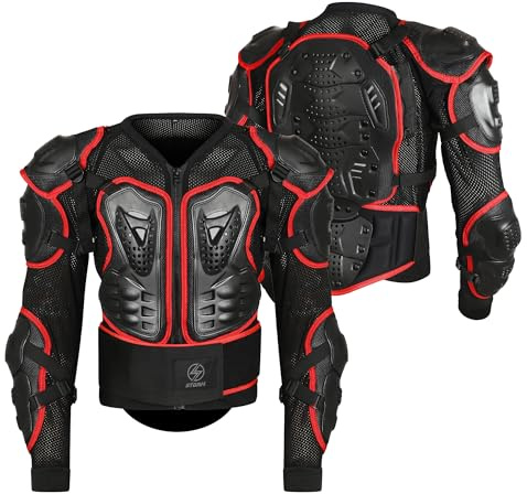 STORM Protector de Espalda para Moto MTB, Mujer Hombre Adulto Enduro Columna Vertebral Protector de Pecho para Motocross con protección (FR/ES, Letras, XXL, Regular, Regular, Negro/Rojo)