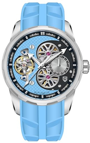 TAYSHILEY Pagani Design Montre mécanique automatique pour homme avec cadran squelette et bracelet en caoutchouc fluor, verre saphir synthétique, montre automatique de luxe pour homme, calendrier