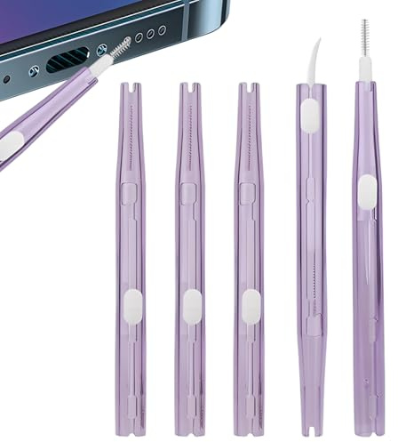 Cell Phone Cleaning Kit 5pcs Purple Phone Cleaning Kit, Charging Port Cleaner Kit with Dual-Head Design, USB-C & Speaker Cleaning Tool for Phone & Laptop, Portable Charger Port Cleaner