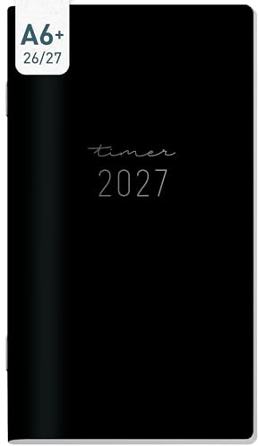 Häfft® Monatskalender 26/27 Taschenkalender A6+ Square Black Edition | 17 Monate Mini-Planer ultraleicht, 1 Monat auf 2 Seiten, kleiner Monatsplaner von Aug. 26 - Dez. 27
