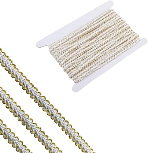 Geflochten Drehkordel Borte aus Dekoband, Centipede Stoff Geflochtenes Zierband Silber und Hellgold Scroll Gimp Trim, Gimp Braid Trim, für Hochzeit Braut Kostüm Oder Schmuck Basteln Und Nähen