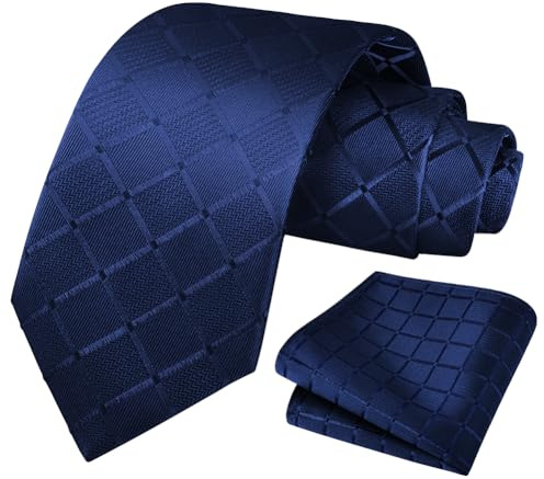 URAQT Men Plaid Jacquard Tie & Pocket Square Set, Formal Satin Necktie | 8cm jacquard plaid tie matching pocket square,elegant satin texture. Ideal for business,office,wedding and formal parties