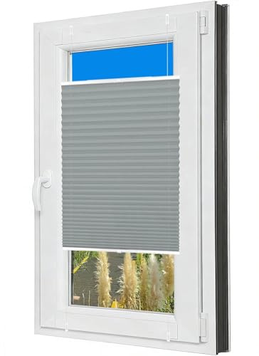 Blinds Tenda Plissettata 35 x 90 cm Senza Forare, Protezione Solare Plissee Tenda Avvolgibile Pieghevole Termica per Interni per Finestre, Grigio Chiaro