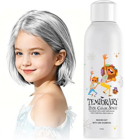 Spray de coloration temporaire blanche pour femme - Teinture capillaire argentée instantanée et lavable pour hommes et adolescents - Coiffage rapide pour Halloween, cosplay, fête costumée, Noël - 150