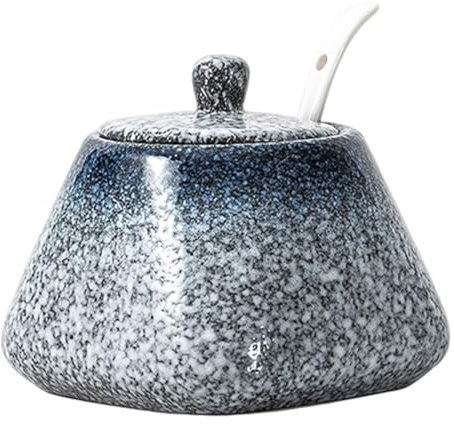 Hbbgdiy Zuccheriera in Ceramica da 430 ml con Coperchio e Cucchiaio, Contenitore per Zucchero e Sale in Stile Giapponese Antiscivolo per bancone della Cucina, Bar Tavolo da Pranzo