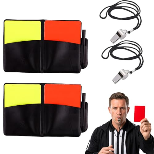 Stück-Set Schiedsrichter Set, Edelstahl Schiedsrichter Pfeife, praktische Schiedsrichter Karten, kompaktes Schiri Set mit Gelbe und Rote Karte Fußball, professionelles Zubehör für Sportwettkämpfe und