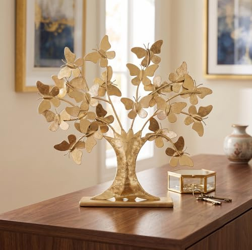 Albero della vita con farfalle soprammobile moderno oro per salotto, soggiorno, camera da letto, ingresso, FM-1