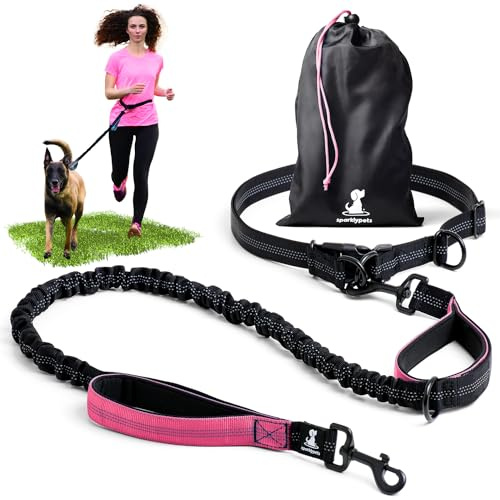 SparklyPets - Correa Manos Libres para Perros de Raza Mediana y Grande, arnés Profesional con Costuras Reflectantes, para Entrenar, Caminar, Trotar y Correr con tu Mascota (Rosa, para 1 Perro)