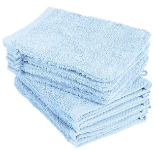 BaSaTex 10er Pack Waschhandschuhe, Waschlappen Größe 15x21 cm in Hellblau 100% Baumwolle