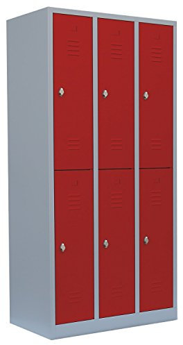 Lüllmann 6 Fächer Schließfachschrank komplett montiert Wertfachschrank Fächerschrank Spind Umkleideschrank Rot 520234 Maße:1800 x 885 x 500 mm (Höhe x Breite x Tiefe)