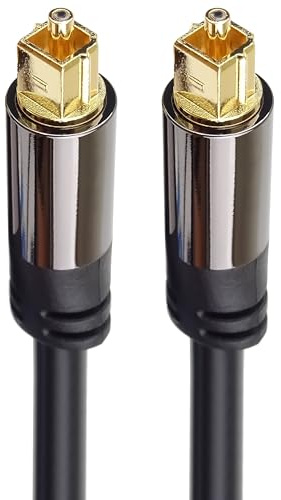 PremiumCord Optisches Audiokabel Toslink 1 m, Außendurchmesser: 6 mm, Toslink Plug-on-Stecker, digitales Kabel für HiFi-Stereoanlage Soundable TV, HQ Audio, Gelötet, Farbe Schwarz, Silber, Gold