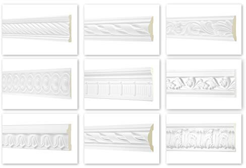 HEXIM Perfect 2 Meter Flachprofile - große Auswahl (AC235-84x16 mm) Stuckprofil aus PU gemustert, weiß, Zierprofil Flachprofil Wand Leiste Deko