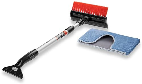 HEYNER® Eiskratzer Auto 4in1 faltbar Scheibenreiniger 20 cm Dual-Wischer Schneebesen klappbar Microfaser Aluminium Teleskop 56-82cm Schneekratzer lackschonend