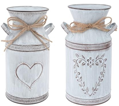 YARNOW Pot De Fleurs en Fer Vintage 2 Pièces Vase À Fleurs Rustique 9.5 X 19.5 Cm Décoration Shabby Chic Romantique pour Mariages Et Noël