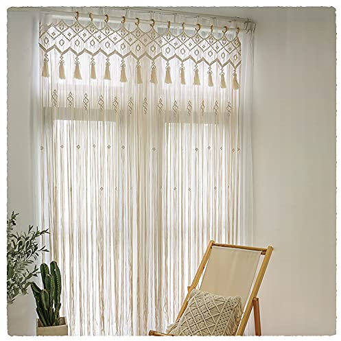 Oriental riverkit Tapisserie Murale en Macramé Boho, Rideau en Macramé pour Fenêtre De Porte, Coton Tissé à La Main Rideau à Suspendre Toile De Fond De Mariage (85 * 210cm)