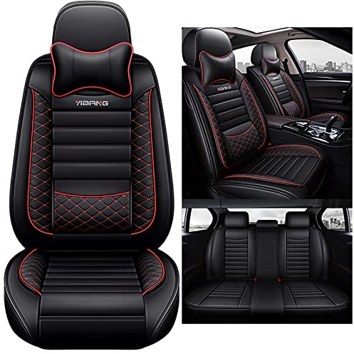 Eunncu Sitzbezüge Auto Universal Set Zubehör für Vw Volkswagen Golf 6 GTI Golf 7 Golf 7 GTI Golf Tdi Golf Sportsvan Autositzbezüge Wasserdichtes Leder Schwarz Rot