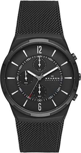 Skagen Herrenuhr Melbye Chronograph, QuarzChronographenwerk, 42mm Midnight Recycled Edelstahl (Mindestens 50%) Gehäuse mit EdelstahlMeshArmband, SKW6802