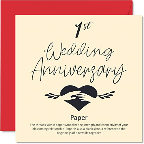 Glückwunschkarte zum 1. Hochzeitstag für Ehemann Ehefrau Freund Freundin | 1. Hochzeitstag, Papier Hochzeitstag Karte für Damen und Herren Sie ihn 145 mm x 145 mm Grußkarten für Verlobte Verlobte