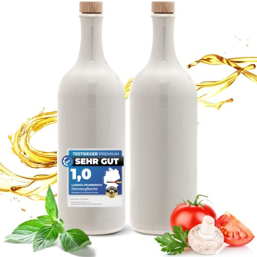 Kaminfix Essig & Öl Spender - Flasche mit Ausgießer, 2er Geschenkset für Feinschmecker handgefertigt und einzigartig im Design Made in Germany authentisch chic und zeitlos (2x 750ml, weiß)