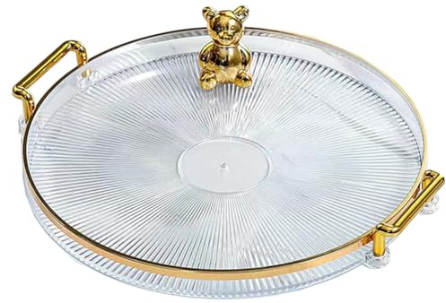 Plateau décoratif rond de 10,6 po avec poignées, plateau de service moderne pour commodes et repose-pieds, tables basses, cuisines et salles de bain pour café, petit-déjeuner, boissons (transparent)