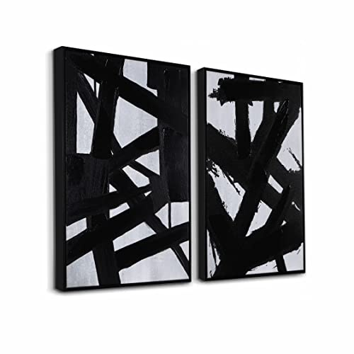 Zessonic Black And White Abstract Wall Art - Black Painting Stroke Graffiti Artwork for Living Room, Bedroom, Office Decor,16 x 24 x 2