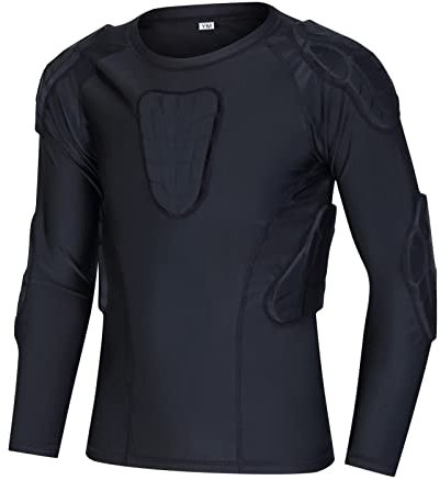 Hotfiary Kids Youth Camisetas Acolchadas de Protección Pantalones Cortos para Fútbol Paintball Béisbol, Camisetas Acolchadas de Compresión de Manga Corta/Larga Rib Heart Guard Protección del Esternón