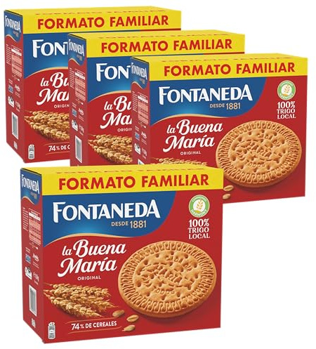 Fontaneda Galletas La Buena María, Formato Familiar, 4 Cajas x 1,8kg | Galletas La Buena María elaboradas con cereales, ideales para desayunos, meriendas y recetas caseras