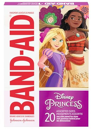 Band-Aid Brand Adhesive Bandages for Minor Cuts & Scrapes, Wound Care Featuring Disney Princess Characters, Fun Bandages for Kids and Toddlers, Assorted Sizes, 20 Count