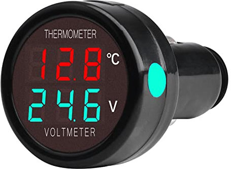 VOKTTA Auto Digitales Voltmeter Thermometer DC 12V 24V 36V, 2 IN 1 Batteriespannung Temperatur Meter Monitor Tester Gauge Anzeige Für Auto Auto LKW Bus(Rot&Grün)