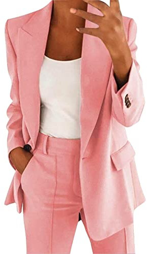 Blazer dam sportig midja – kavaj dam elegant lång sommarjacka lätt elegant damblazer enfärgad kofta stora storlekar lång blazer sommar övergångsjacka damjackor affärsjacka, ROSA, 5XL