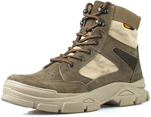 LUDEY Stivali Militari Uomo Stivali Tattici Scarponi da Passeggio Stivali Della Polizia Stivali da Combattimento Deserto Stivali Marrone SN-2202 EU38