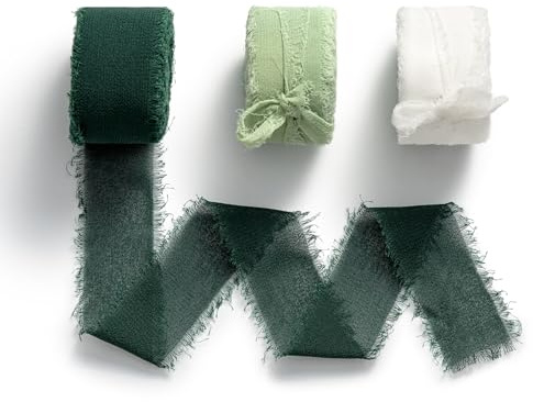 MORSUNBELA Geschenkband Breit Schleifenband Hochzeit Chiffonband | 3 Rollen Chiffonband mit Fransen, 25 mm x 6,4 m,breites Geschenkband für Hochzeit,Geburtstag,Geschenkverpackung
