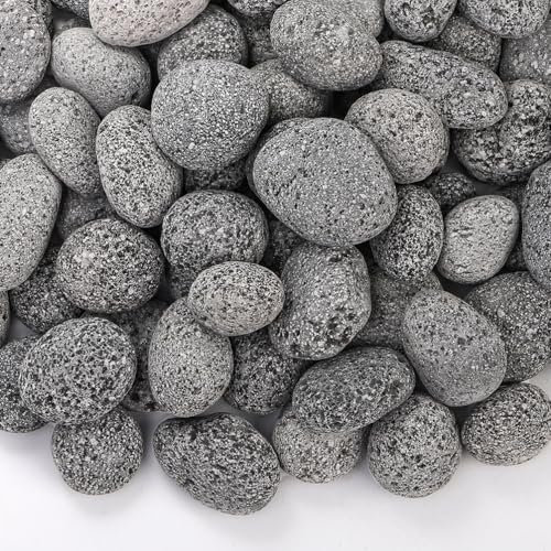 SOUJOY 10lbs Lava Rocks for Fire Pit, 1''-2'' Black Tumbled Natural Lava Stones, Smooth Lava Pebbles for Natural Gas, Fireplace, Propane, Wood, Electrical Firepits & Grills