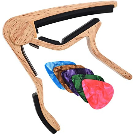harayaa Kapodaster Stimmklemme, Gitarren Kapodaster, Stimmgerät Clip, Gitarren Clip Klemme mit Gitarrenplektren für Ukulele, GELB