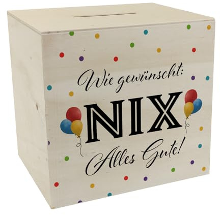NIX gewünscht Spardose aus Holz mit Spruch Alles Gute Witzige Geburtstagsüberraschung Glückwunsch für Männer Ideal für Party Nichts gewünscht