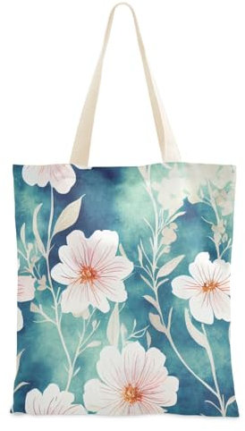 FRODOTGV Tragetasche mit niedlichem Botanikdruck, Leinen-Tragetasche mit Taschen, Leinen-Geschenktasche, Stoff-Einkaufstasche mit Griffen, einfarbige Tragetasche zum Dekorieren, Niedlicher botanischer