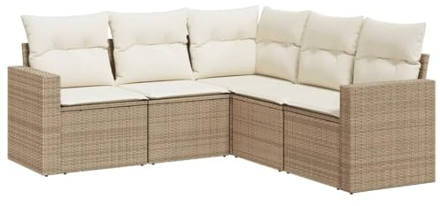 vidaXL Soffgrupp för trädgården med dynor 5 delar beige konstrotting