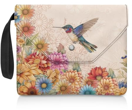 NETILGEN Buchhülle für Leseliebhaber, Geschenke, waschbar, Buchhülle mit gepolstertem Tragegriff, Lesegerät, Geschenk, 30 x 24 cm, Kolibri-Blume, Beige