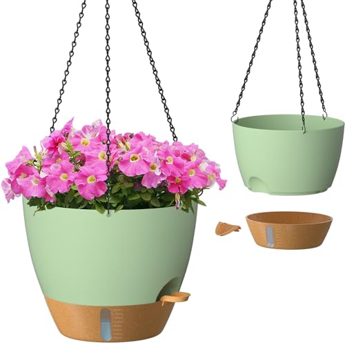 ZMTECH Hängende Pflanzgefäße für Innen- und Außenbereich, 30,5 cm, 2 Stück, selbstbewässernde, hängende Blumentöpfe mit Drainageloch, visuelles Reservoir, Kunststoff-Blumentöpfe mit Bewässerungslippe