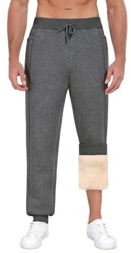 Niwicee Herrjoggingbyxor fleece joggingbyxor casual termiska träningsoverall byxor vinter varma plyschbyxor med fickor dragsko loungebyxor, Mörkgrått, XL