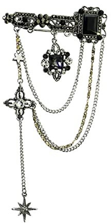 Élégante broche vintage pour homme et femme avec chaîne pour costume Harajuku, veste, décoration esthétique, 15cm, Métal, Pas de gemme