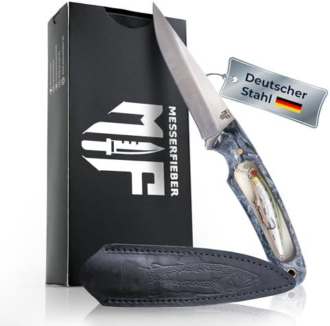 Messerfieber® Angelmesser Wobbi [Mit Einzigartigem Wobblergriff!] – inkl. Lederscheide – Outdoor Messer für Angler & Naturfreunde – Survival Messer (Handgefertigt & Korrosionsbeständig)