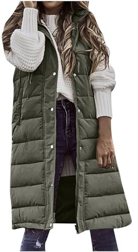 NACQZLI Daunenweste Damen Lang Einfarbig Pufferweste Ärmellose Weste Reißverschluss Winterjacke Langarm Daunenjacke Warm Steppweste Steppmantel mit Kapuze Übergangsweste mit Tunnelzug Kapuzenweste